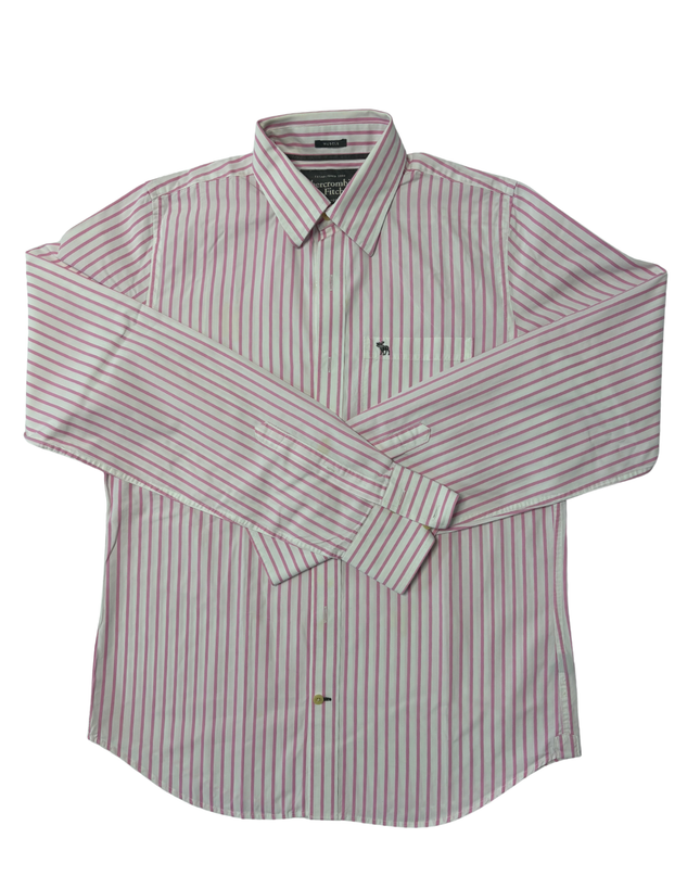 Abercrombie & Fitch Muscle Fit Pink Striped Dress Shirt - L
