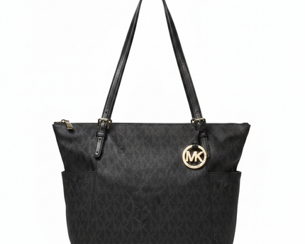 Michael Kors Black Monogram Tote Bag with Logo Charm