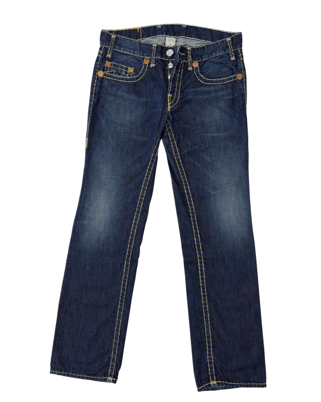 True Religion Made in USA Contrast Stitch Indigo Denim Jeans - XXL | Waist: 36"