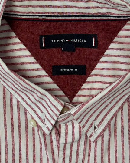 Tommy Hilfiger Red & White Striped Regular Fit Button-Down Shirt