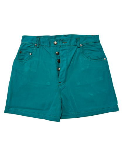Separate Scene Teal High-Waist Button-Fly Cotton Shorts - L | Waist: 32"