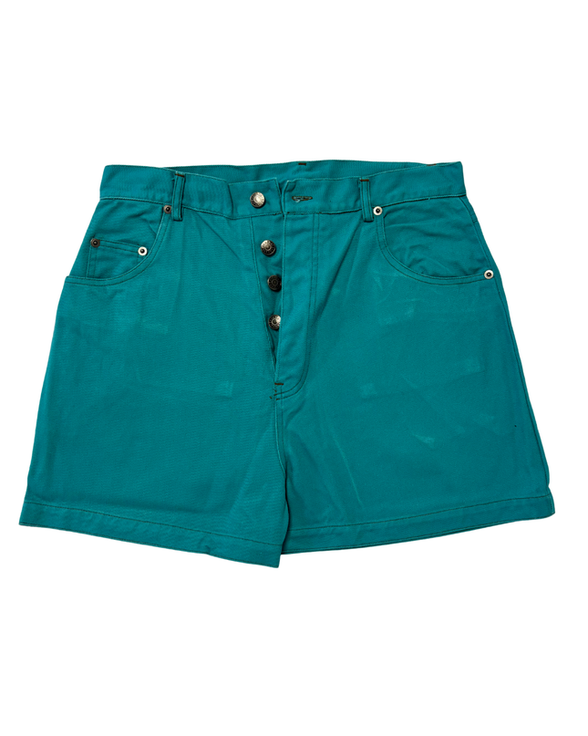 Separate Scene Teal High-Waist Button-Fly Cotton Shorts - L | Waist: 32"