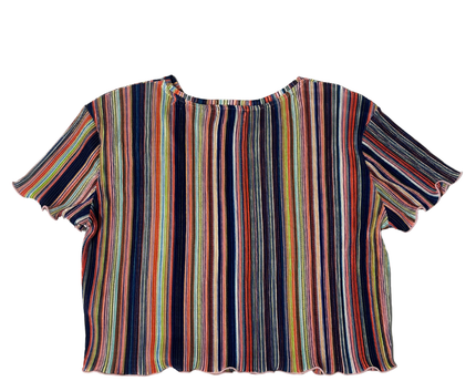 Bershka Multicolor Striped Ruffle Hem Crop Top - M