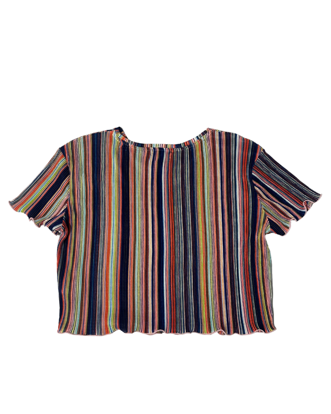 Bershka Multicolor Striped Ruffle Hem Crop Top - M