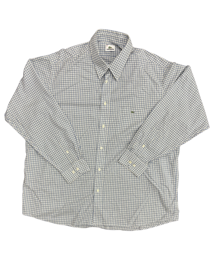 Lacoste Blue & White Gingham Check Long Sleeve Shirt - XXL
