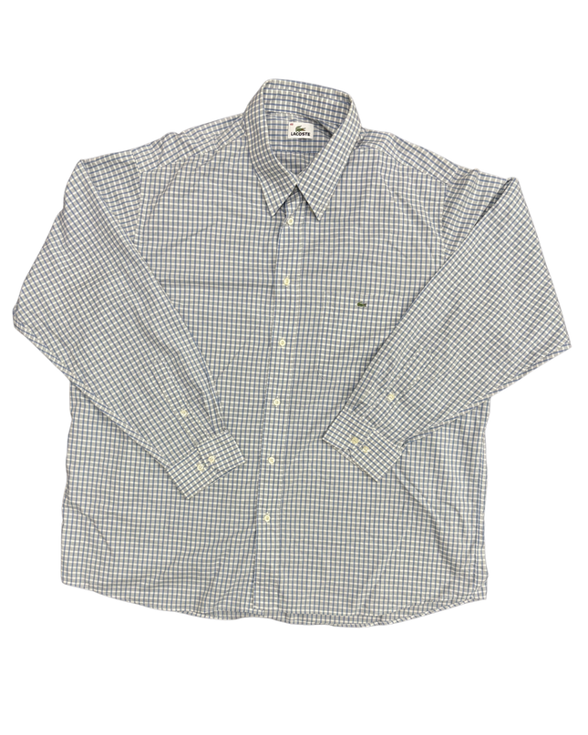 Lacoste Blue & White Gingham Check Long Sleeve Shirt - XXL