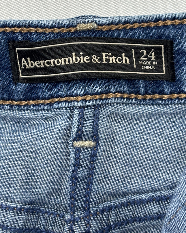 Abercrombie & Fitch Mid-Wash Denim Button-Front Mini Skirt