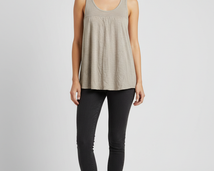 American Eagle Beige Sleeveless Zip-Back Tank Top