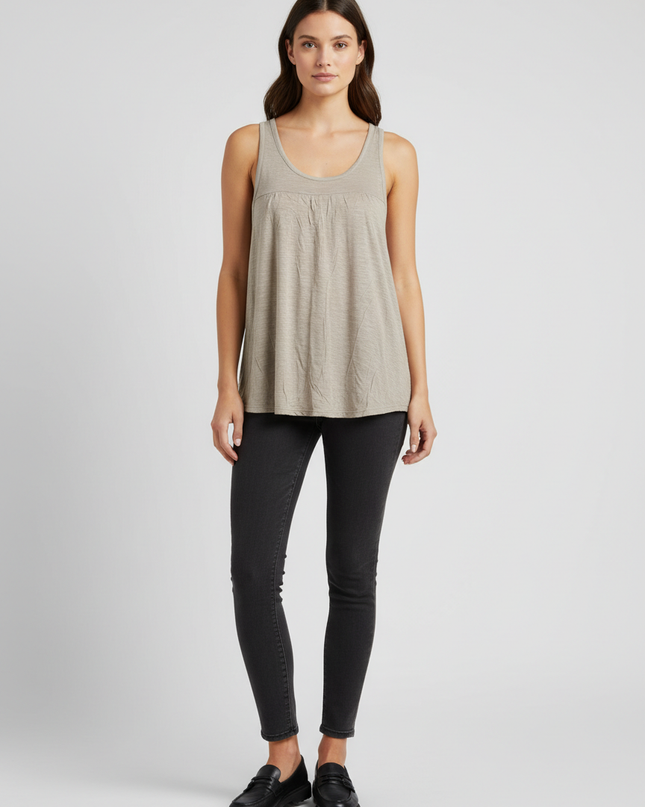 American Eagle Beige Sleeveless Zip-Back Tank Top