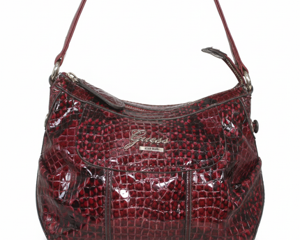 Guess Burgundy Snake Embossed Faux Leather Shoulder Bag