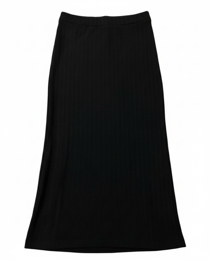 C&A Black Ribbed with Side Slit Midi Skirt
