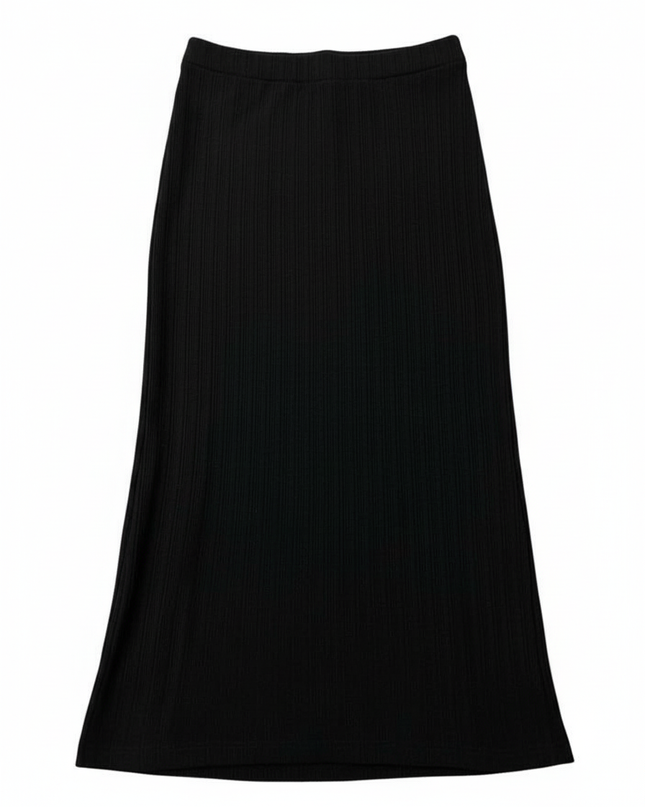 C&A Black Ribbed with Side Slit Midi Skirt