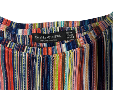 Bershka Multicolor Striped Ruffle Hem Crop Top - M