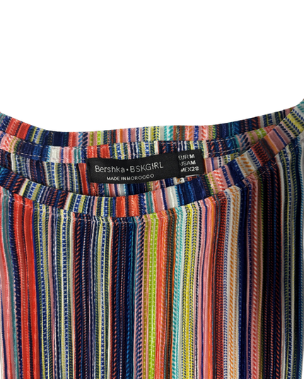 Bershka Multicolor Striped Ruffle Hem Crop Top - M