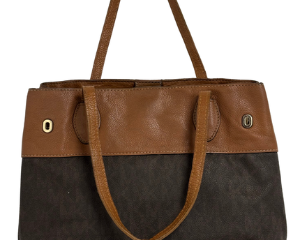 MICHAEL KORS Two-Tone Leather Trim Brown MK Signature Tote Bag