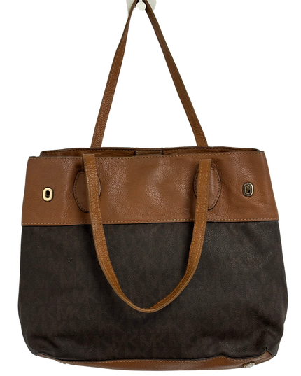 MICHAEL KORS Two-Tone Leather Trim Brown MK Signature Tote Bag