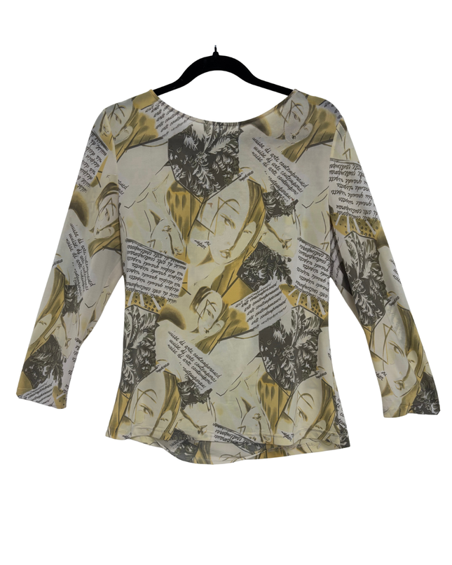 Sidereal Italy Abstract Faces & Script Mesh Print Long Sleeve Top - M