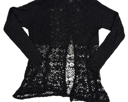 Belldini Sheer Knit & Crochet Black Open Cardigan - M