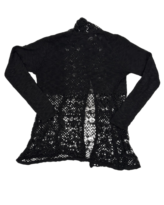 Belldini Sheer Knit & Crochet Black Open Cardigan - M