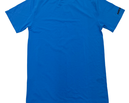 Nike Dri-Fit Blue Graphic Tee – Repeated Logo Print - S