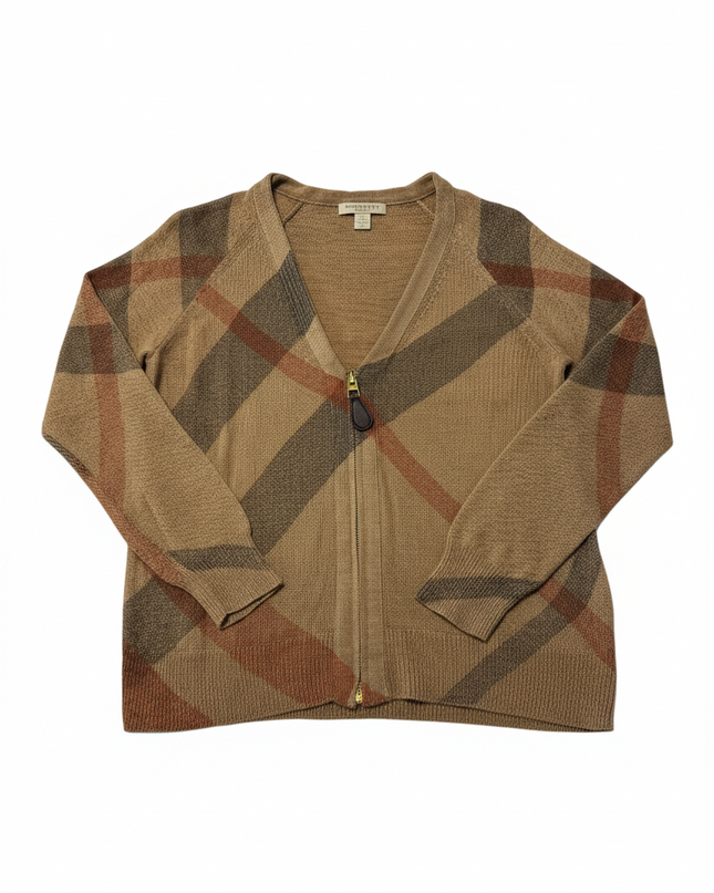 Burberry Brit Zip-Up Abstract Check Knit Cardigan