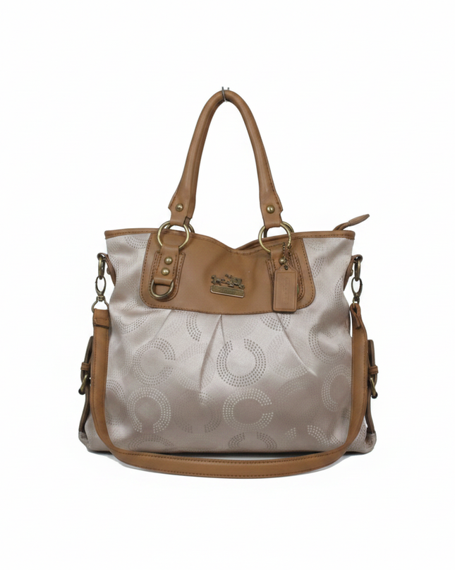 Coach Beige Signature Sateen Satchel Bag