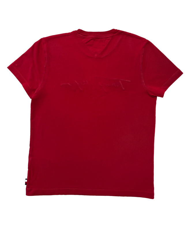 Tommy Hilfiger Script Logo Red Cotton Embroidered T-Shirt - S