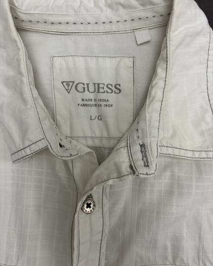 GUESS White Textured Plaid Western Shirt - M