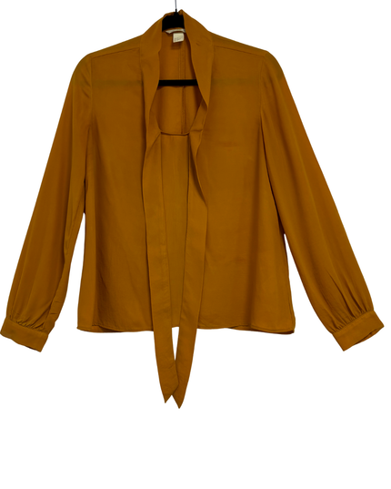 H&M Mustard Yellow Tie-Neck & Hem Blouse