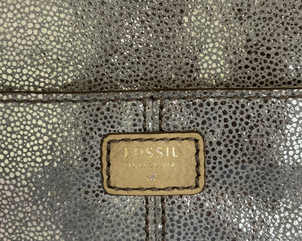 Fossil Metallic Silver Bronze Pebbled Small Crossbody Bag