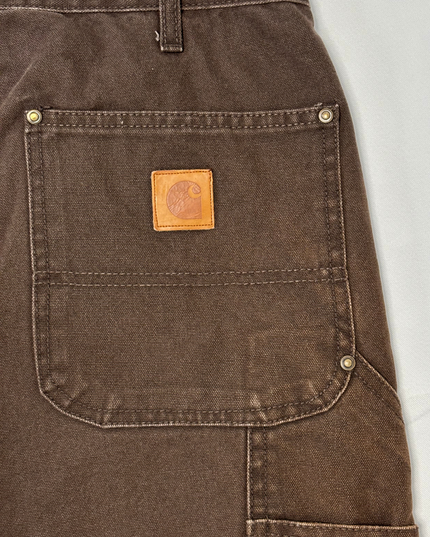 Carhartt Brown Loose Original Fit Double Knee Work Pants with Work Stains