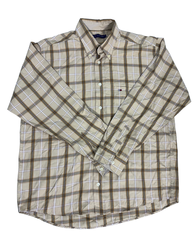 Tommy Hilfiger Beige Plaid Button-Down Shirt - L