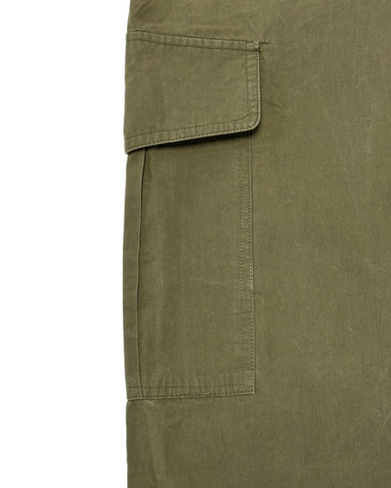 Neo Noir Olive Green Wide-Leg Cargo Pants with Utility Pockets - L | Waist: 32"