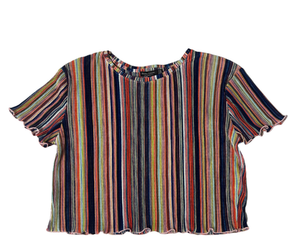 Bershka Multicolor Striped Ruffle Hem Crop Top - M
