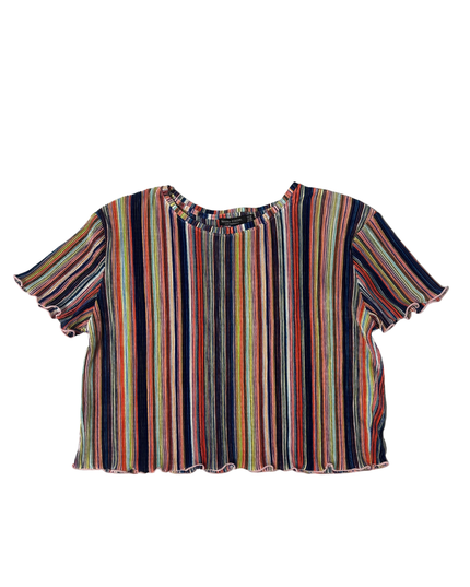 Bershka Multicolor Striped Ruffle Hem Crop Top - M