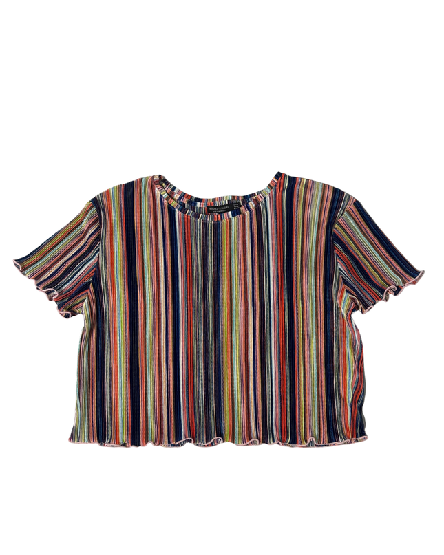 Bershka Multicolor Striped Ruffle Hem Crop Top - M