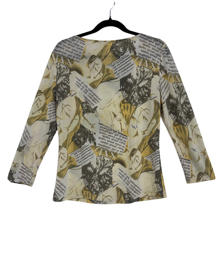 Sidereal Italy Abstract Faces & Script Mesh Print Long Sleeve Top - M