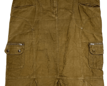 Yessica Utility Style Brown Corduroy Midi Cargo Skirt