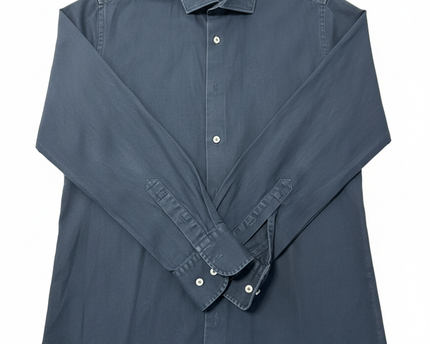 Massimo Dutti Navy Blue Cotton Twill Long Sleeve Shirt