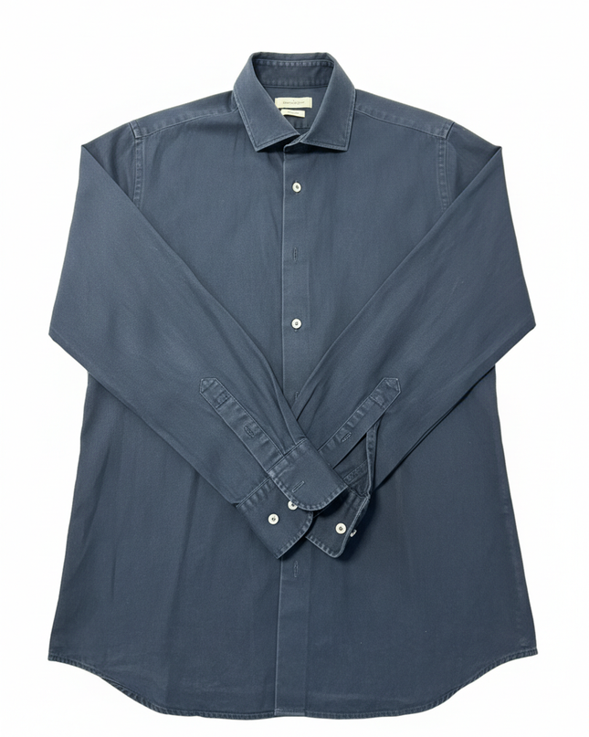 Massimo Dutti Navy Blue Cotton Twill Long Sleeve Shirt