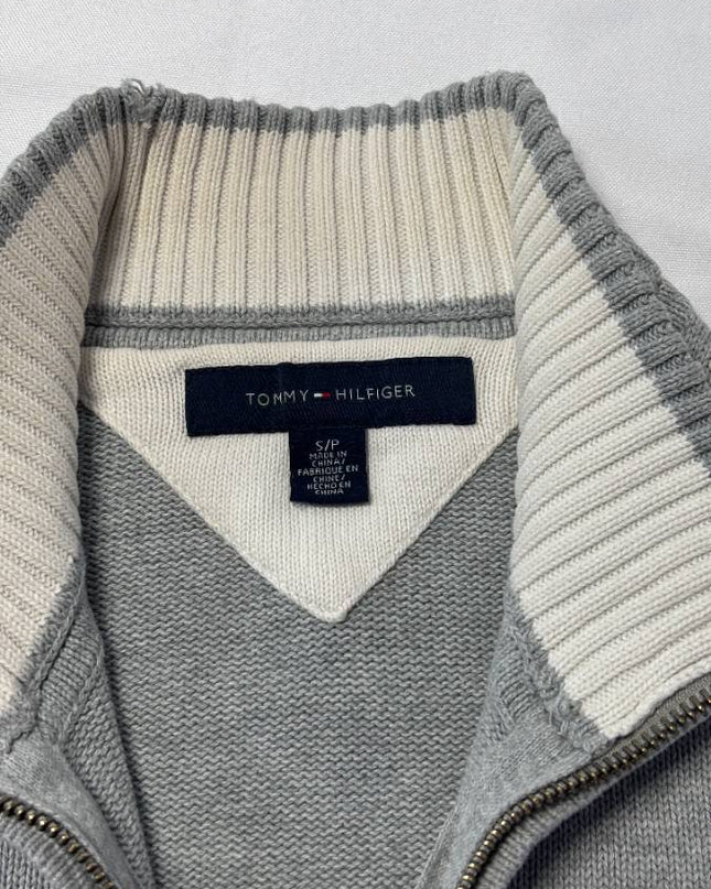 Tommy Hilfiger Grey Full-Zip Cotton Knit Sweater