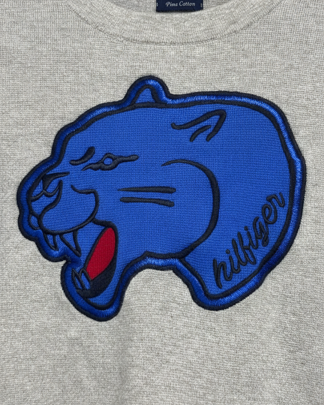 Tommy Hilfiger Grey Panther Patch Pima Cotton Crewneck Sweater