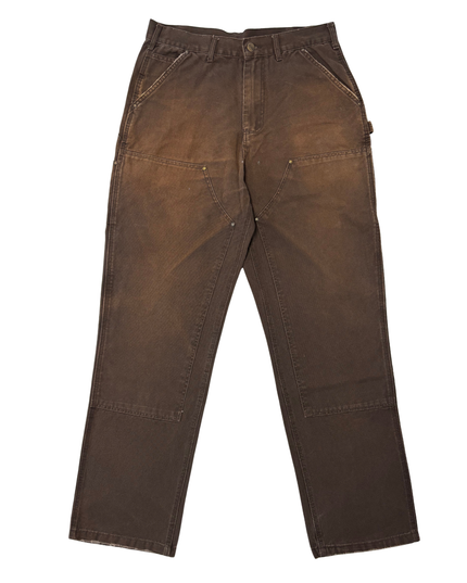 Carhartt Brown Loose Original Fit Double Knee Work Pants with Work Stains