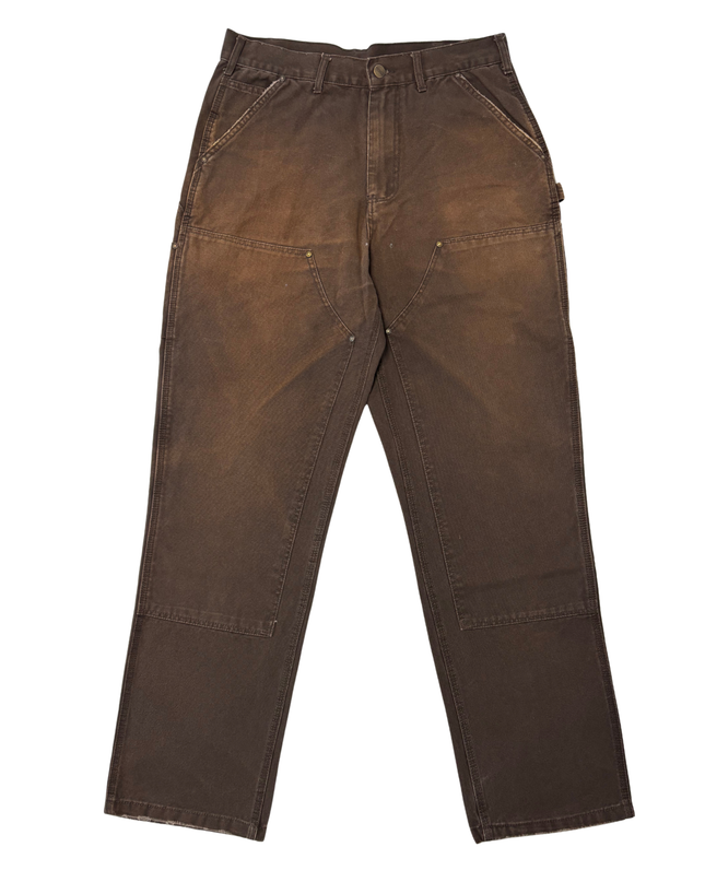 Carhartt Brown Loose Original Fit Double Knee Work Pants with Work Stains