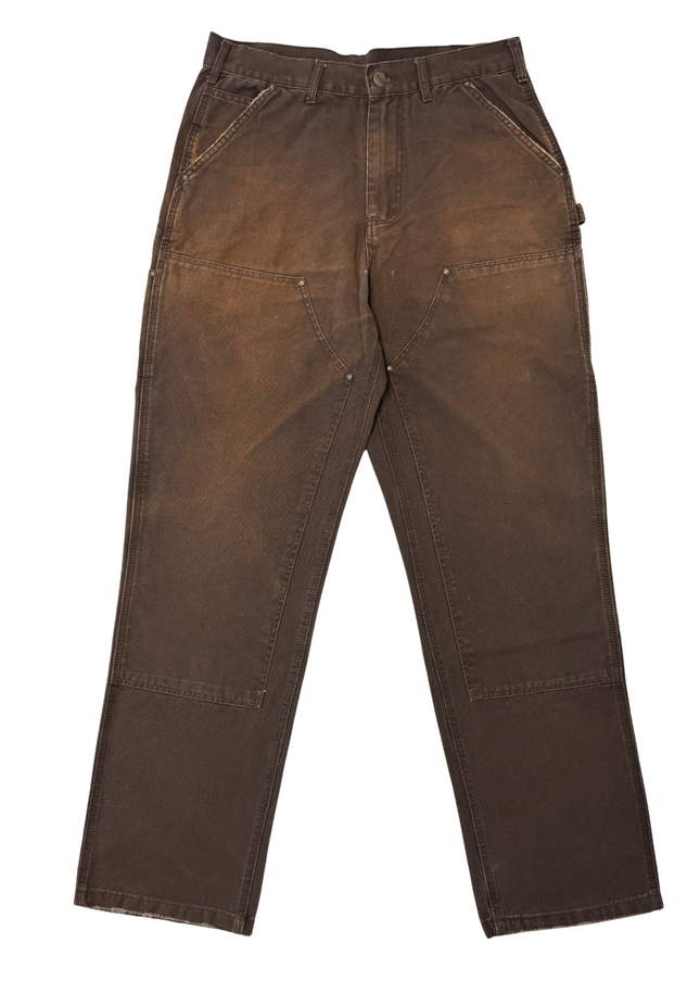 Carhartt Brown Loose Original Fit Double Knee Work Pants with Work Stains