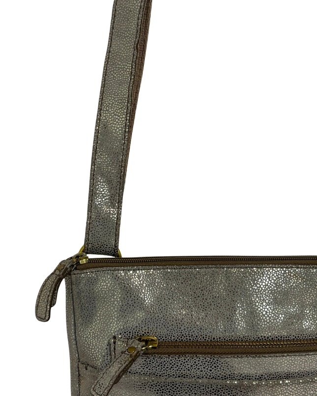 Fossil Metallic Silver Bronze Pebbled Small Crossbody Bag
