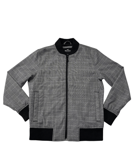 Hollister Plaid Full-Zip Grey and Black Bomber Jacket