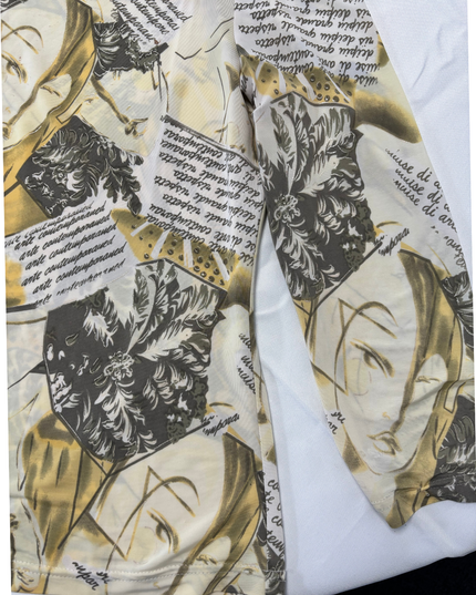 Sidereal Italy Abstract Faces & Script Mesh Print Long Sleeve Top - M
