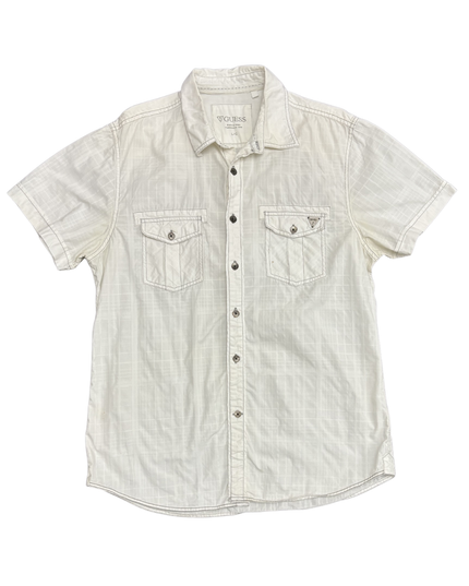 GUESS White Textured Plaid Western Shirt - M