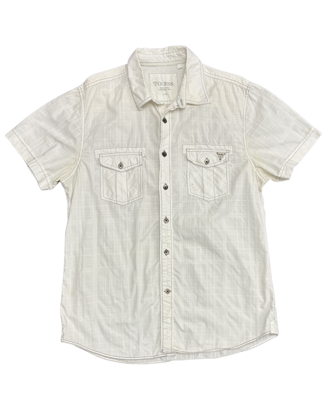 GUESS White Textured Plaid Western Shirt - M